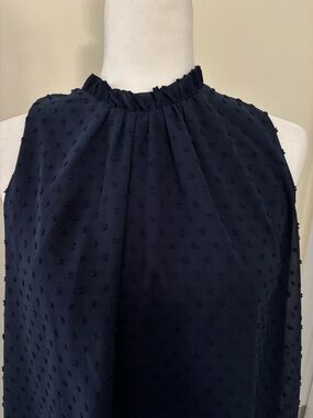 Sleeveless Navy Swiss Dot Halter Neck Top